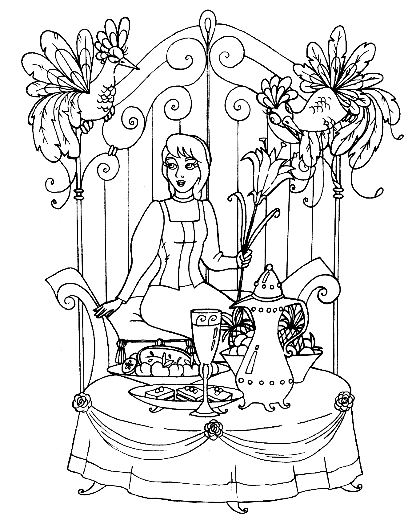 Иллюстрация к сказке Аленький цветочек раскраска
